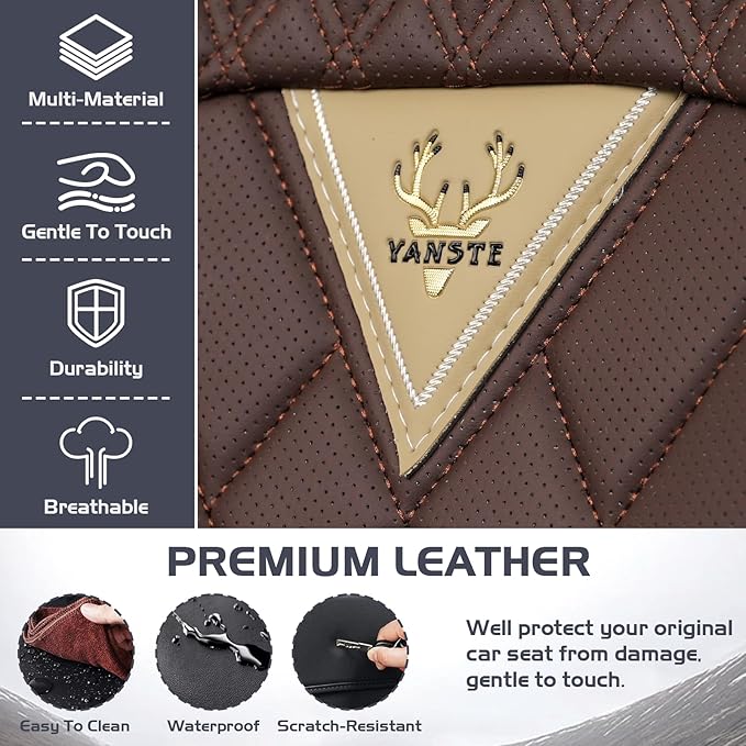 Truck Seat Covers for GMC Sierra 3500 2007-2026, Waterproof Premium Leather Full Coverage Car Seat Cover, Muscle Sport Style Auto Interior Seat Cover Sets (Full Set/Brown Coffee)