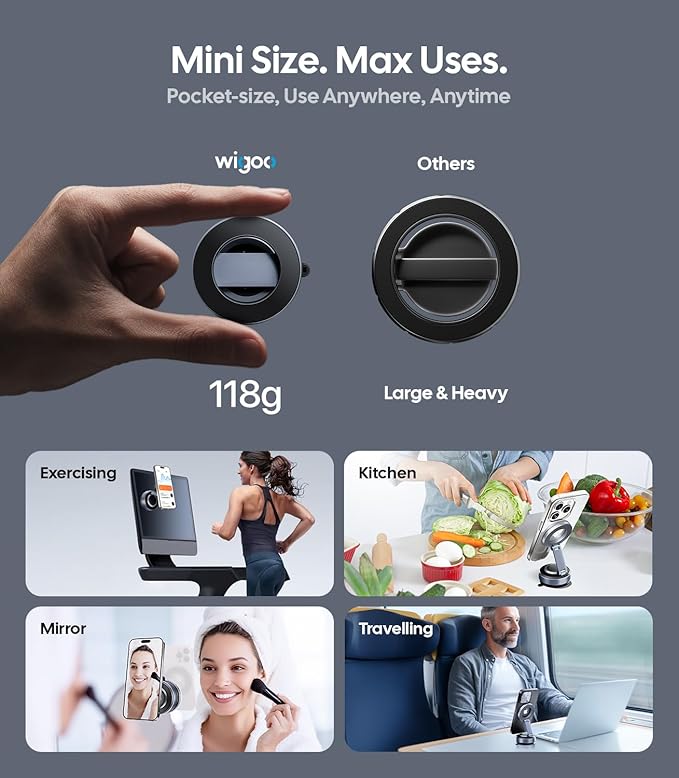 Wigoo Vacuum Magnetic Phone Holder for Car for Magsafe [80LBS Suction & 3000gf Magnetic] 360° Adjustable Car Phone Mount, for iPhone 17 Pro Max 16 15 14 13 12 Air Plus, Black