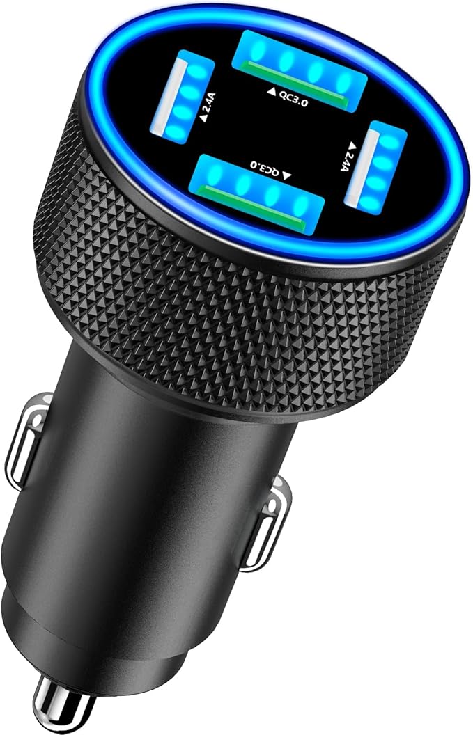 USB Fast Car Charger, Stuffcool 60W 2USB-A + 2QC3.0 Car Power Adapter 4-Port Car Charge Cigarette Lighter USB Charger Car Carplay Charger for iPhone 17 17 Pro 16 15 14 13 12/Galaxy S26 S25/Pixel/iPad
