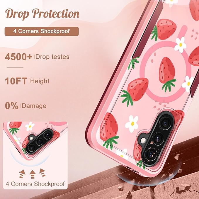 for Samsung Galaxy A36 5G Phone Case - Compatible with MagSafe Women Girls Cute Magnetic Protective Cover Girly Kawaii Strawberry Heavy Duty Shockproof Design for Samsung A36 5G Cases 6.7"
