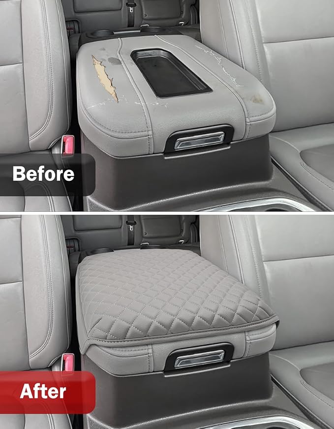 KBH Center Console Armrest Cover for 2019-2026 Chevy Silverado & GMC Sierra, 2021-2026 Tahoe & Suburban & Yukon Accessories, Vinyl Leather, Gideon Gray (Fits Bucket Seat Console Only)