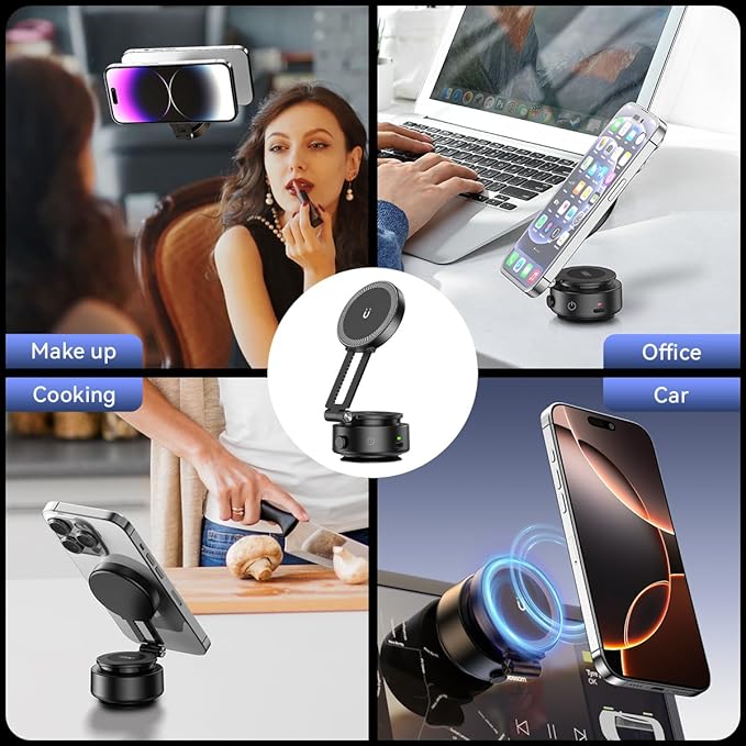 Electric Vacuum Suction Car Phone Holder, 360° Rotation Magnetic Phone Holder for Car Foldable Strong Suction Adjustable Car Phone Mount Stand for iPhone16/15/14/13/12(Not Charge Phone)