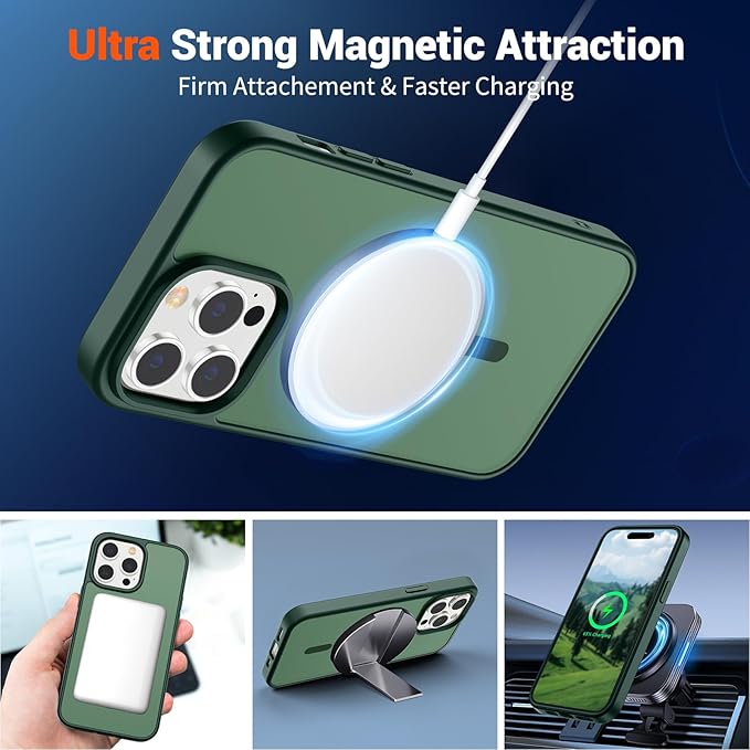 SUPFINE Magnetic for iPhone 14 Pro Case (Compatible with MagSafe)(Military Grade Drop Protection) Translucent Matte Shockproof Phone Case,Forest Green