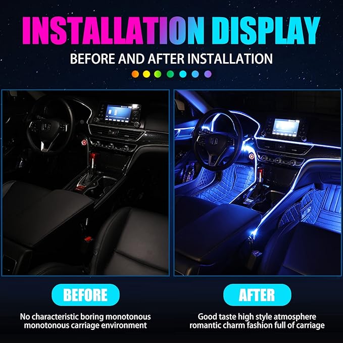 Miytsya 1 PC Car LED Strip Lights, 16 Million Colors 5 in 1 with 236 inches Fiber Optic, Multicolor RGB Car Interior Lights Automobile Ambient Neon Lighting Kit (Multicolored)