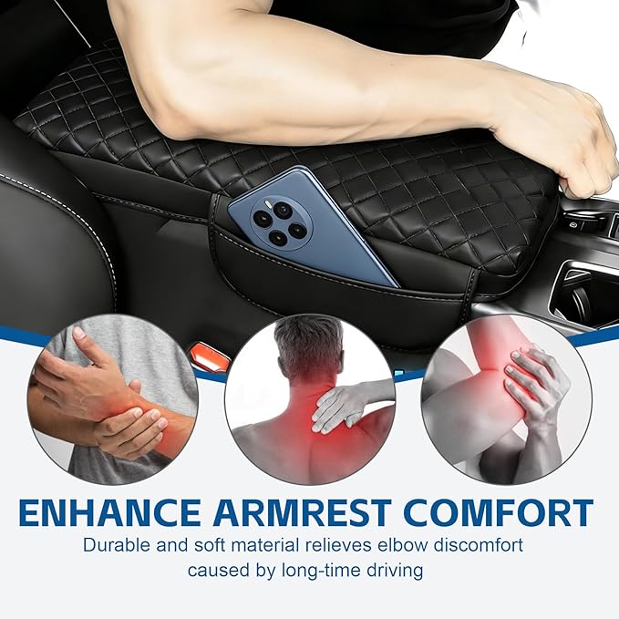 Center Console Cover Fit for Toyota Camry (LE/SE/XLE/XSE) 2025 2026 Thickened 1-in Leather Armrest Cover Cushion Camry Hybrid Center Lid Protector with Pockets