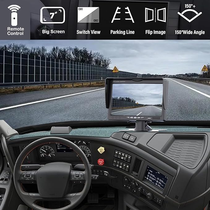 Backup Camera Monitor Kit,7" HD 1080P Monitor,IP69 Waterproof Rearview Reversing Rear View Camera for Truck Trailer Semi-Trailer Box Truck RV Pickup Truck,Easy Installation (Single Cam)