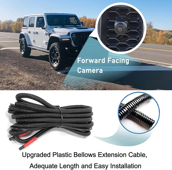 Front View Camera for Jeep Wrangler JL Rubicon JLU JLR Gladiator JT 2018-2021 Forward Facing Off-Road Camera Metal Housing Easy Mount, Grille Mount Front Camera Kit for Wrangler JL