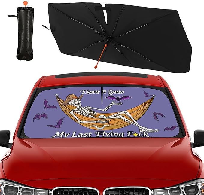 Socira Funny Skeleton Skull Car Windshield Sunshade Umbrella Foldable Visor Umbrella Sun Shade Cover Sunshade Front Window Cover Car Accessories Blocks Uv Rays (57" X 30")