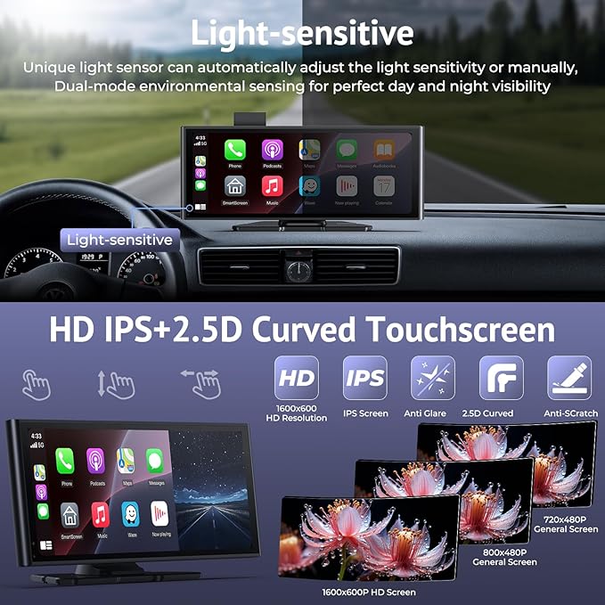 CarPlay Screen for Car with 4K Dash Cam&1080p Backup Camera,10.26" HD IPS Touch Car Play Screen Compatible with Apple Carplay & Android Auto, SuperLink, Loop Recording, Bluetooth Audio, GPS, Siri