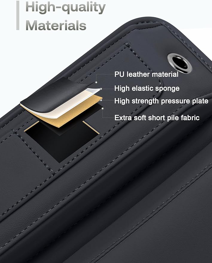 Universal Fit Premium Leather Car Seat Gap Filler Organizer, Center Console Organizer with Card Slots, Clever Gifts for Car SUV Truck Owners (Black, 2 Pack)