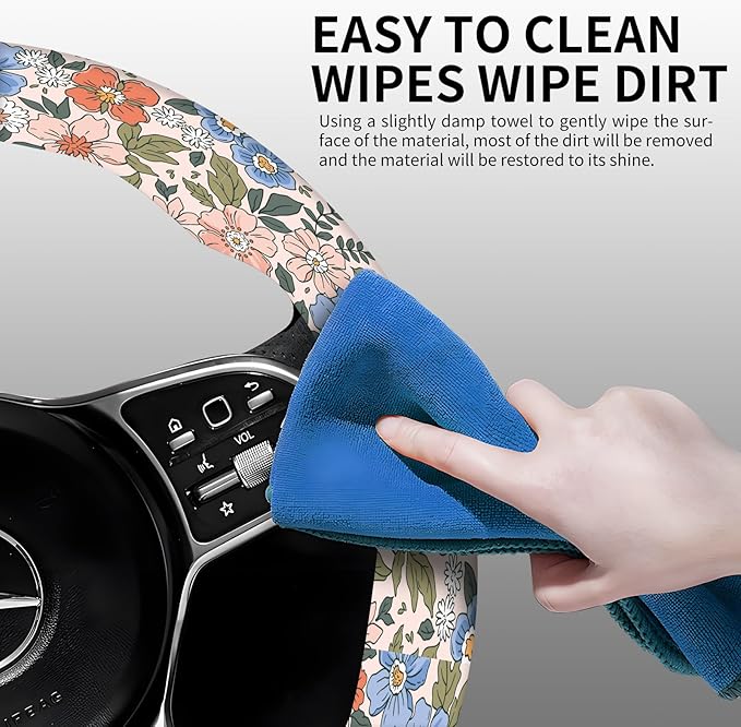 Elastic Car Steering Wheel Cover, Universal 15 inch Non-Slip Breathable Neoprene Steering Wheel Protector, Car Accessories for Women Men Fit Auto, Suvs, Truck Colorful Floral Bloom