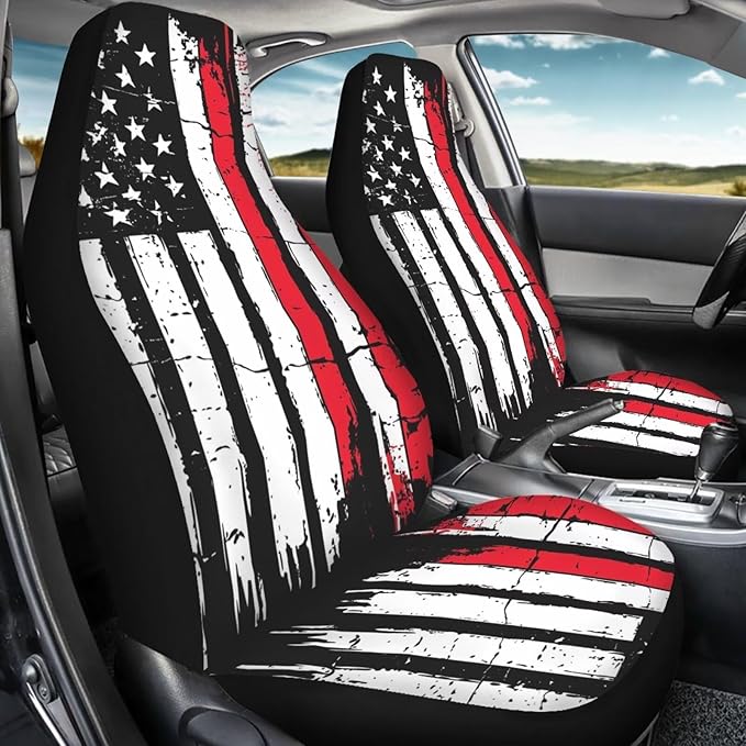 ELEQIN Retro American Flag Seat Covers, Car Seat Covers Front Seats, Car Seat Cushion, Front Car Seat Covers Canvas Car Seat Protector Universal Fit Most Cars