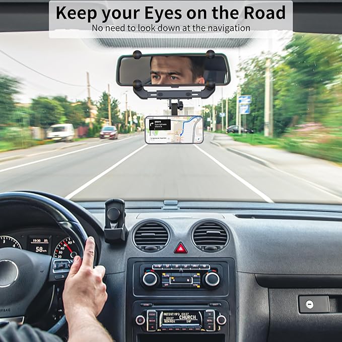 VRIG MG-15 Magnetic Rear View Mirror Phone Holder for car [Big Rear Mirrors Friendly],Magsafe Hands Free 360 Rotating Strong Magnet Cell Phone Mount Fit for iPhone 16/1514/13/12 Series