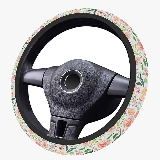 Colorful Flowers Steering Wheel Cover, Cute Printing Steering Wheel Cover Protector for Women, Ultra-Thin with Personalized Pattern Design, for Steering Wheel with a Diameter of 14.5"-15"
