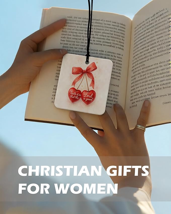 Red Coquette Bow Cherry Christian Square Citrus Car Air Freshener 4 Pcs, Preppy Religious Hanging Air Freshener for Cars Bathroom Dorm Books Decor, Girly Christian Accessories Gifts for Women