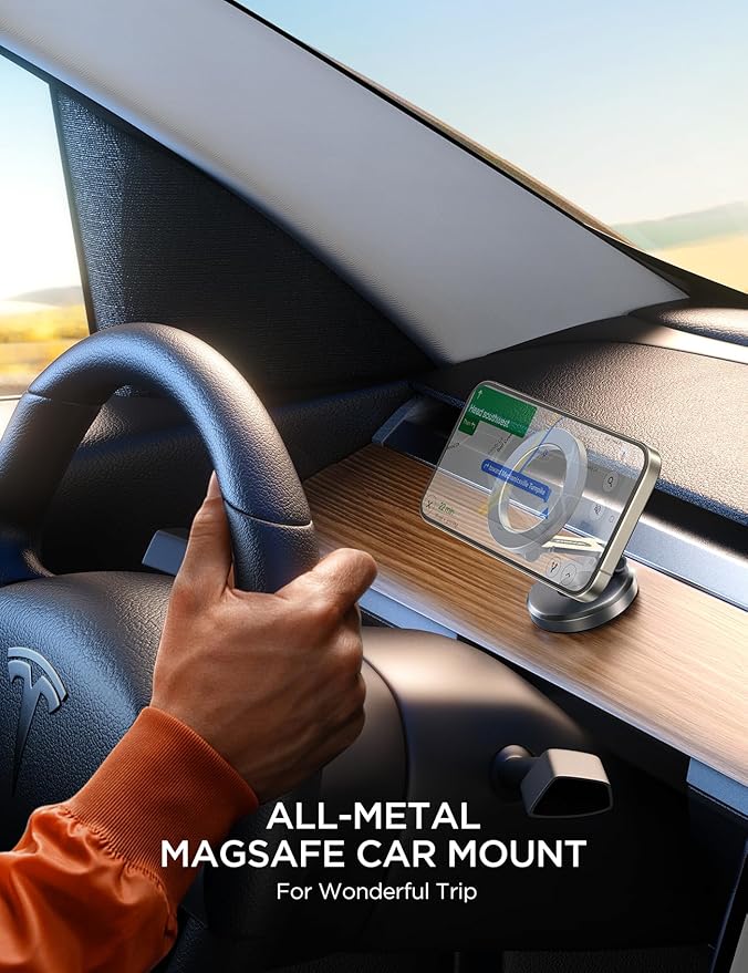 JOYROOM Fits iPhone 16/16 Pro Max MagSafe Car Mount, [All Metal & 360° Adjustment] Magnetic Phone Holder for Car with N55 Strong Magnets, Car Mount for iPhone 16 15 14 13 12 & MagSafe Case, Space Gray