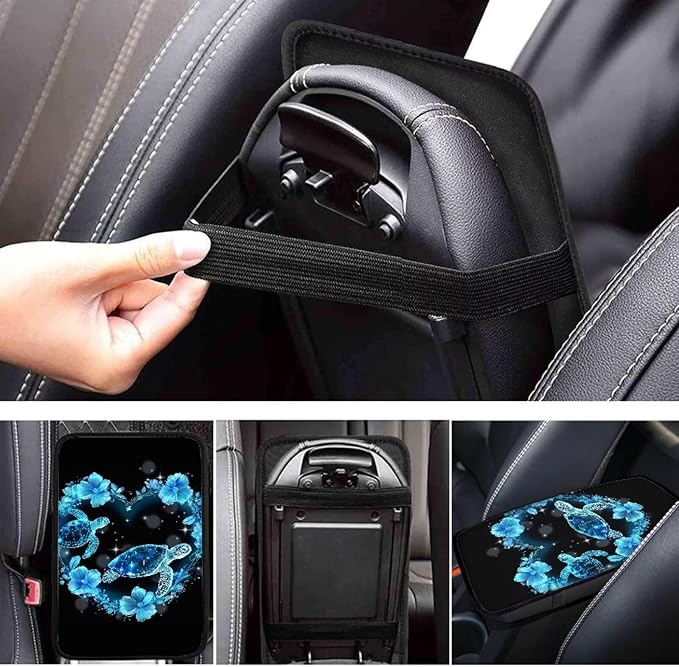 Blue Sea Turtle Vehicle Armrest Covers Car Center Console Cushion Pad Middle Storage Organizer Pad Universal Style Car Interior Thanksgiving Decor