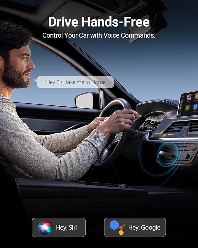 ZUCWO 2-in-1 Mini Wireless CarPlay Adapter for iOS Android Auto Plug and Play Low Latency Portable Carplay Adapter Converts Wired to Wireless CarPlay for iOS10+/Android 11+, Gray