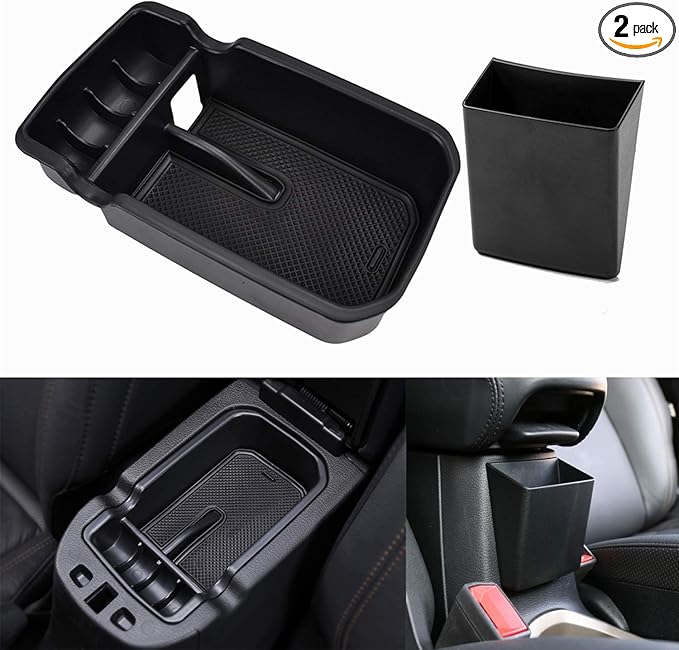 YOCTM Black Center Console Armrest Storage Box Phone Holder Pallet Organizer Cover Trim for Jeep Compass 2017 2018 2019 2020 2021 Interior Car Styling Accessories (Pack of 2)