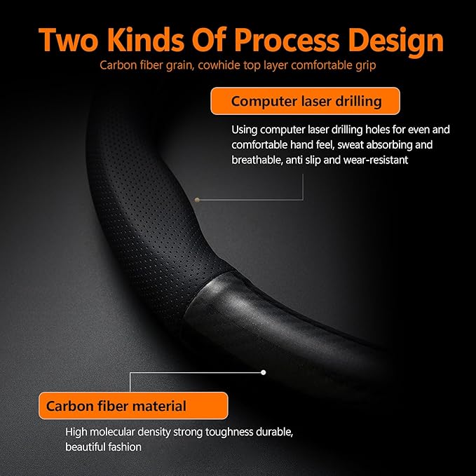 1 Pack Car Breathable Steering Wheel Cover, Wear -Resistant Steering Wheel Sleeve, Carbon Fiber Non-Slip Steering Wheel Protector, Four Seasons Universal Steering Wheel Set (D -Shaped)