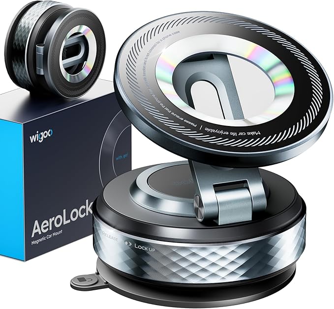Wigoo Vacuum Magnetic Phone Holder for Car for Magsafe [80LBS Suction & 3000gf Magnetic] 360° Adjustable Car Phone Mount, for iPhone 17 Pro Max 16 15 14 13 12 Air Plus, Gray