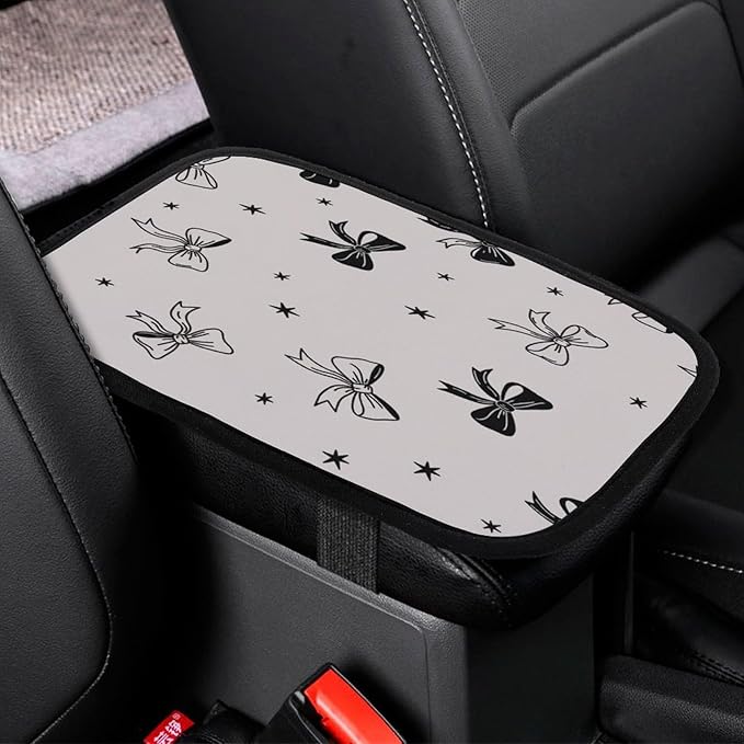 Bow Ties On Cream Car Center Console Decor Handrail Armrest Box Cushion Interior Covers Car Protector Pad Lid Cover Accessories Universal Fit for Auto Truck Vehicles