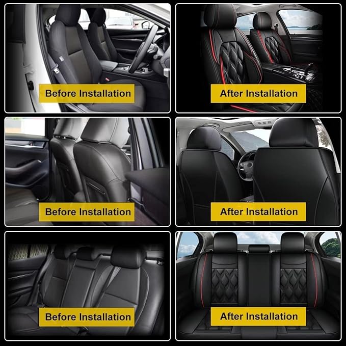 AOMSAZTO Car Seat Covers Full Set Fit for Toyota RAV4 2013-2026 Waterproof Faux Leather Car Seat Cushions Automotive 5 Seat Covers Set（Black&Red）