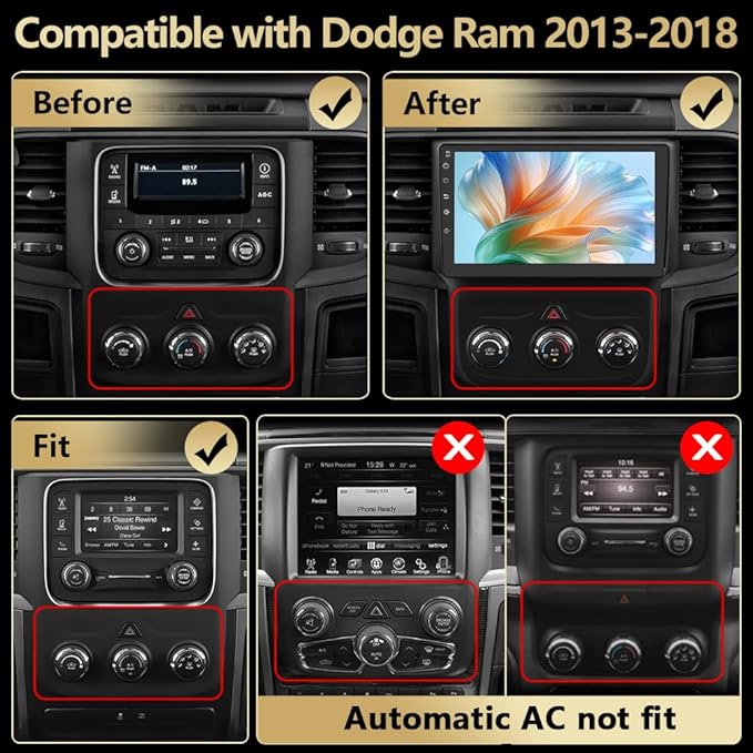 Android 13 Car Radio for Dodge RAM 1500 2500 3500 2013-2018 with Wireless CarPlay Android Auto, 9'' Touch Screen Radio Replacement 2G Ram 32G ROM(Only fit Manual AC)