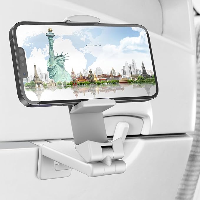 Perilogics Airplane Phone Holder Mount Universal in Flight Hands Free Viewing with Multi-Directional Dual 360 Degree Rotation (White)