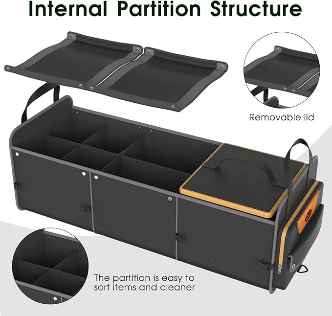 SugarFox Car Trunk Organizer for SUV, Heavy Duty Waterproof Trunk Organizer, Foldable Collapsible Car Organizer with Cooler, Multi-Compartment Large Trunk Organizer (95L), Black-M003