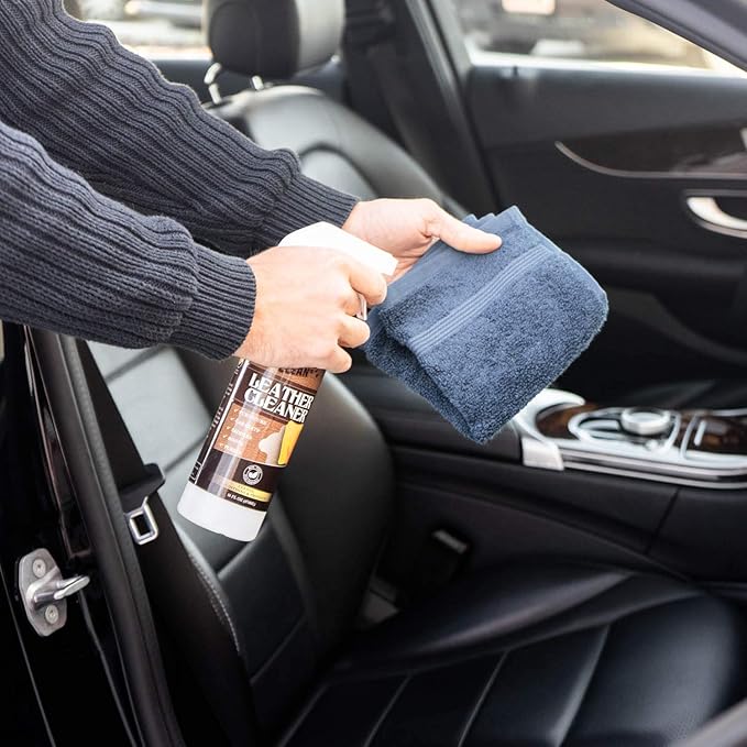 Amazing Leather Cleaner/Conditioner/Deodorizer | Powerful, Natural Enzyme Cleaner | USA Made | Great for Leather & Vinyl, Furniture, Boots, Purses, Clothing | Removes Stains Spray & Wipe (16oz 2 PK)