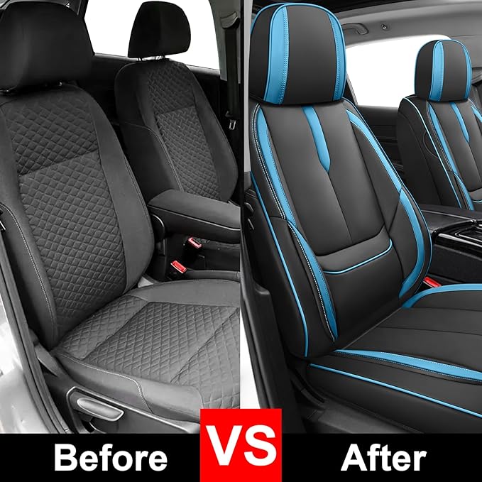 Fit for 98% of Mercedes Benz Car Seat Covers, Premium Nappa Leather Seat Cover, Fully Wrapped Protect Modern Style Seat Cover (2-Seat Standard, Black & Blue)