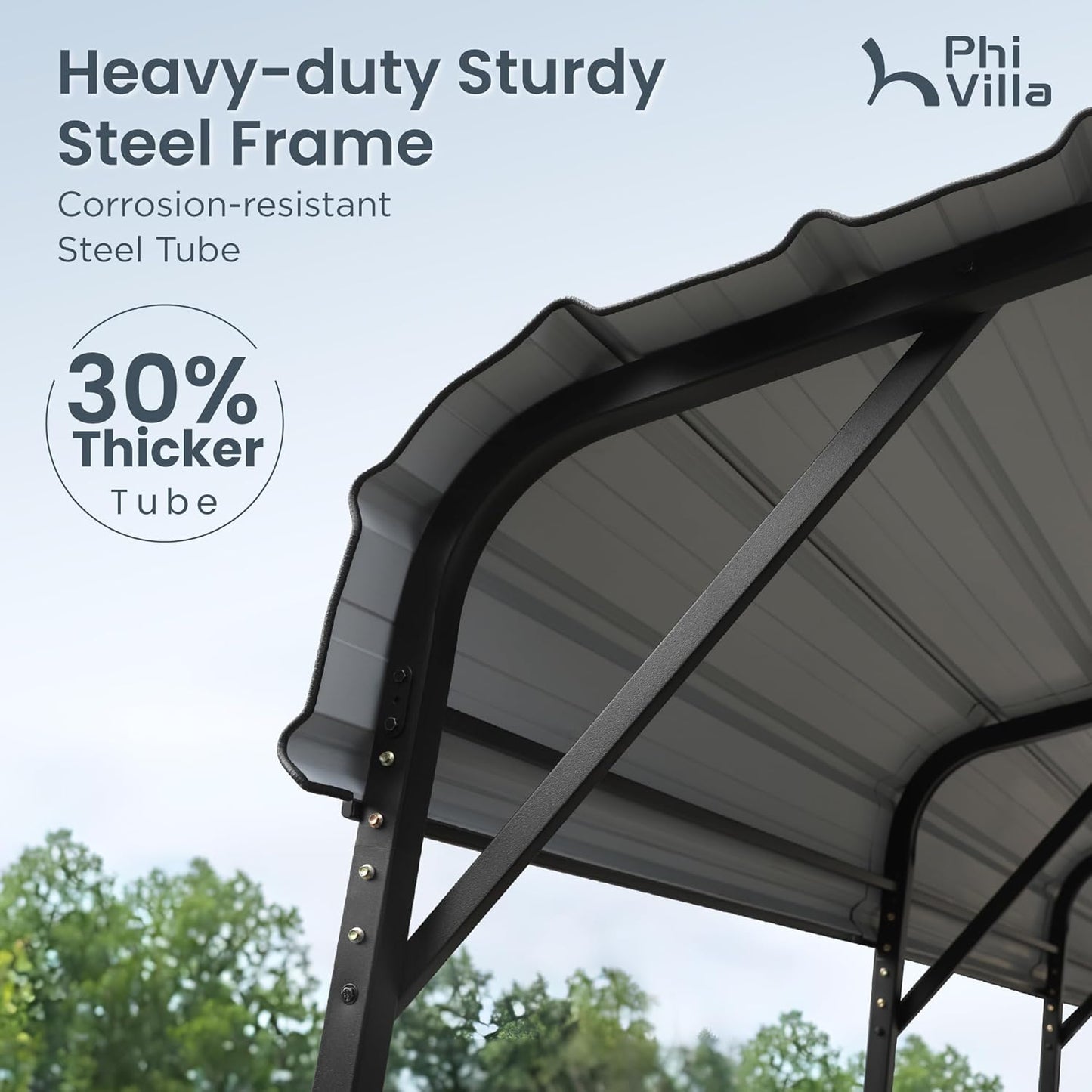 PHI VILLA 12'x30'x8.5 'Metal Carport for 2 Cars, Heavy Duty Car Ports for Heavy Snow, Reinforced Frame, Tall Metal Car Ports for Bass Boats, Full-Sized Pickup Trucks, and Tractors