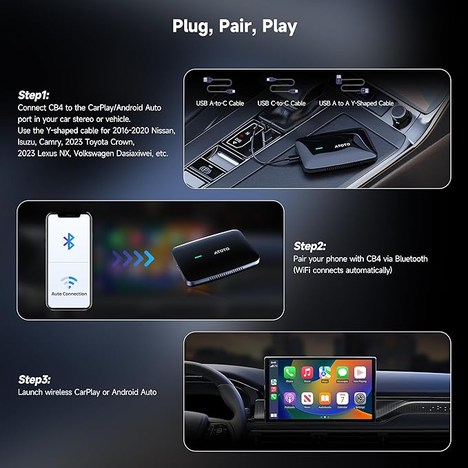 Wireless CarPlay Adapter, Magic AI Box with Dual-WiFi Stability, Wireless CarPlay Box Compatible with Wired Factory CarPlay & Android Auto, Support for YouTube/Netflix(Black)