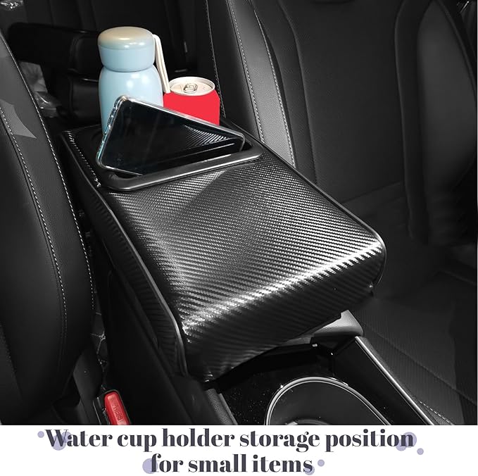 QianBao Car Center Console Carbon Fiber Pattern Armrest Box Booster Cushion with Cup Holder Mobile Phone Storage Protector Universal for Most Car