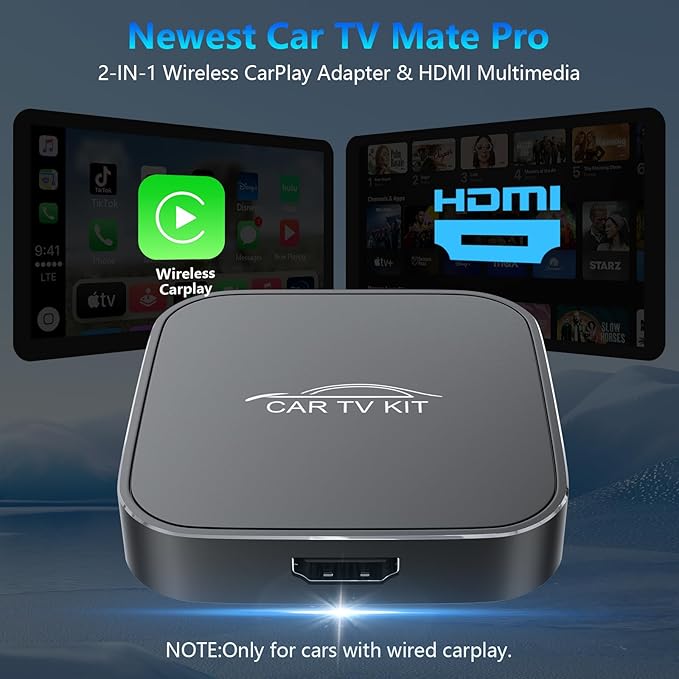 Wireless CarPlay Adapter for Apple, Car TV Mate with HDMI Input for TV Sticks and Game Consoles, Plug and Play, Fit for Cars with Factory Wired CarPlay from 2016 & iOS 10+ iPhone