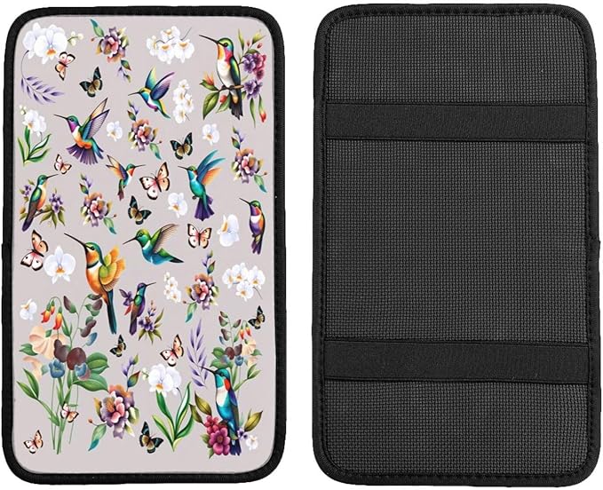 Hummingbird Butterfly Car Handrail Box Cushion Armrest Cover Auto Center Console Pad Car Decor 12.6X7.5 in