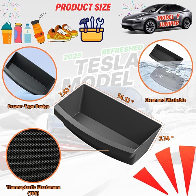Under Seat Storage Box Compatible with 2025 2026 New Tesla Model Y Juniper Under-Seat Consoles Hidden Compartment Organizer Interior Accessories - TPE, Black (2 Pack)