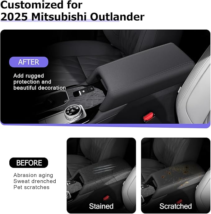 LUWU Center Console Cover Hidden Storage Box Compatible with 2025 Mitsubishi Outlander Silicon Material [2 in 1 Design] Armrest Cover Center Console Hidden Organizer Box (NOT for Outlander PHEV&Sport)