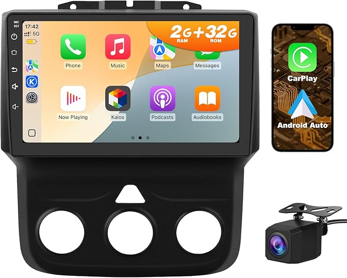 Android 13 Car Radio for Dodge RAM 1500 2500 3500 2013-2018 with Wireless CarPlay Android Auto, 9'' Touch Screen Radio Replacement 2G Ram 32G ROM(Only fit Manual AC)