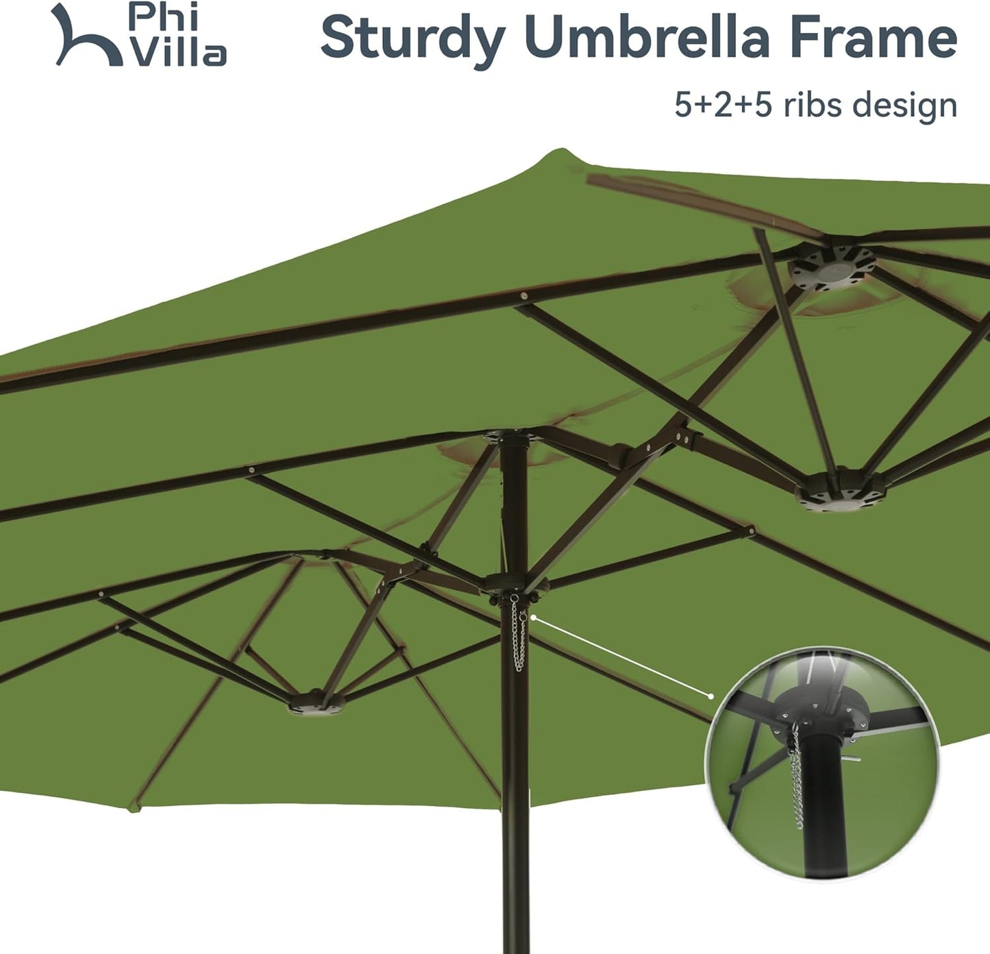 PHI VILLA 15ft Large Patio Umbrellas with Base, Outdoor Double-Sided Rectangle Market Umbrella for Pool Lawn Garden, Lime Green