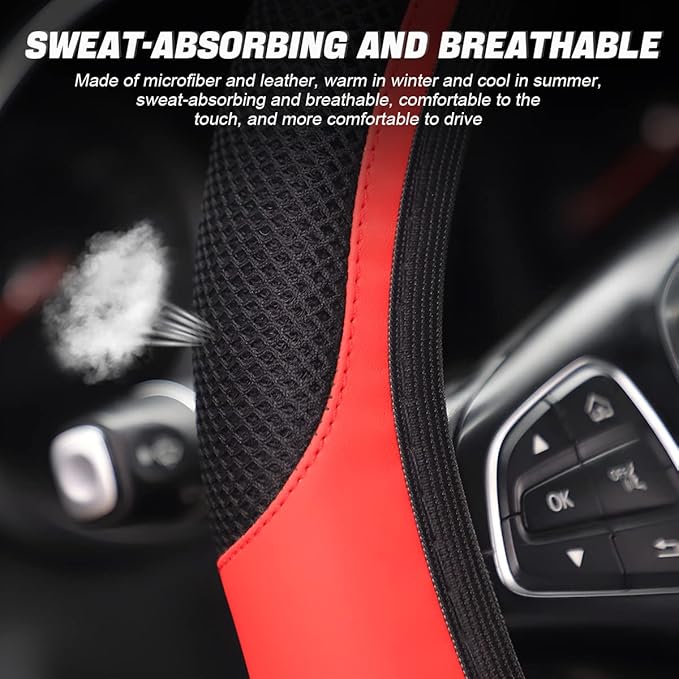 LoyaForba Car Steering Wheel Cover, Universal 14.5-15 Inch, Soft Anti-Slip Neoprene Protector for Steering Wheel, Breathable Odorless and Elastic Stretch, Car Accessory for SUV, Van, Truck (Red)