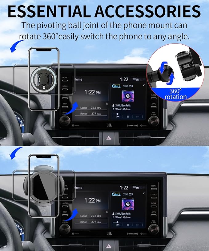 Magnetic Car Phone Mount for Toyota RAV4 2019-2025 Accessories, for MagSafe Strong Magnets Cell Phone Holder 7/8-Inch Touch Screen Cradles, with Portable Phone Gripper 360° Rotation
