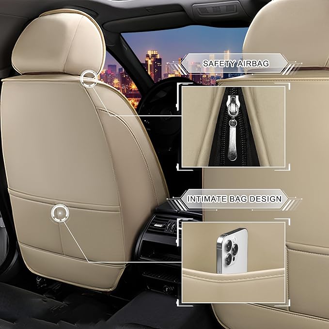 CTDS Car Seat Covers for Honda Civic 2000-2026, Stylish Sport Seat Cover, Premium Nappa Leather Car Seat Cover. Automobile Seat Covers Sets.(Standard 2 Seats/Beige)