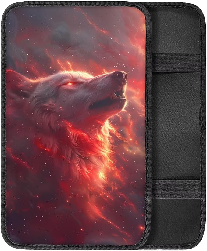 Red Wolf Armrest Pad Cover for Cars Arm Rest Cushion Pads Car Center Console Cushion Non Slip Car Accessories Car Xmas Decoration