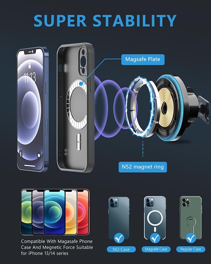 BEHAVE Magnetic Wireless Car Charger for Fit for Honda CRV 2017-2021,15W Fast Charging Mount Compatible for MagSafe Case,iPhone,Android Phones Ice Cooling Car Phone Holder