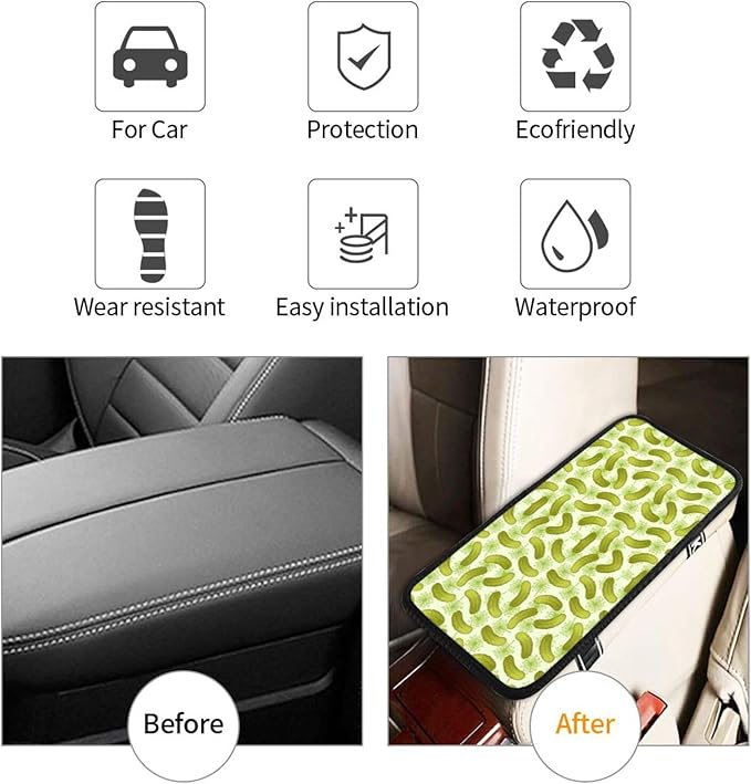 Car Armrest Cover Auto Center Console Pad Arm Rest Cushion Soft Car Accessories Universal for Most Vehicle (Dill Pickles Pattern Design)