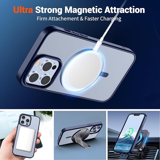 SUPFINE Magnetic for iPhone 13 Pro Max Case (Compatible with MagSafe) (Military Grade Drop Protection) Translucent Matte Shockproof Phone Case,Navy Blue