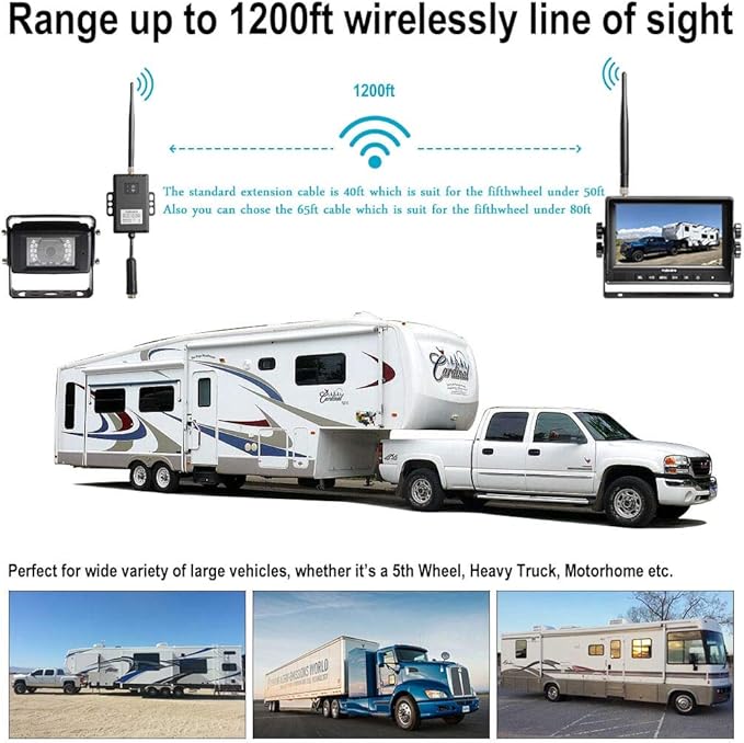 Haloview RD7 Wireless Long Range Backup Camera System kit 7'' 720P HD Digital Monitor Built in DVR Rear View Observation Reverse Camera for Truck/Trailer/Bus/RV/Pickups/Camper