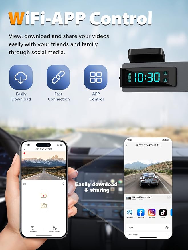 ARIFAYZ Dash Cam Front and Rear 4K+1080P, Free 64GB Card, Built-in WiFi, Dash Camera for Cars, Car Camera, Dual Dashcams for Cars with Night Vision, 24 Hours Parking Monitor, Loop Recording